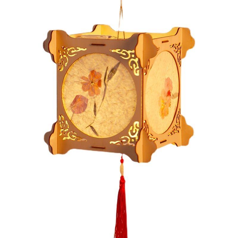 新年diy灯笼手工花草草纸花灯古风实木宫灯灯笼