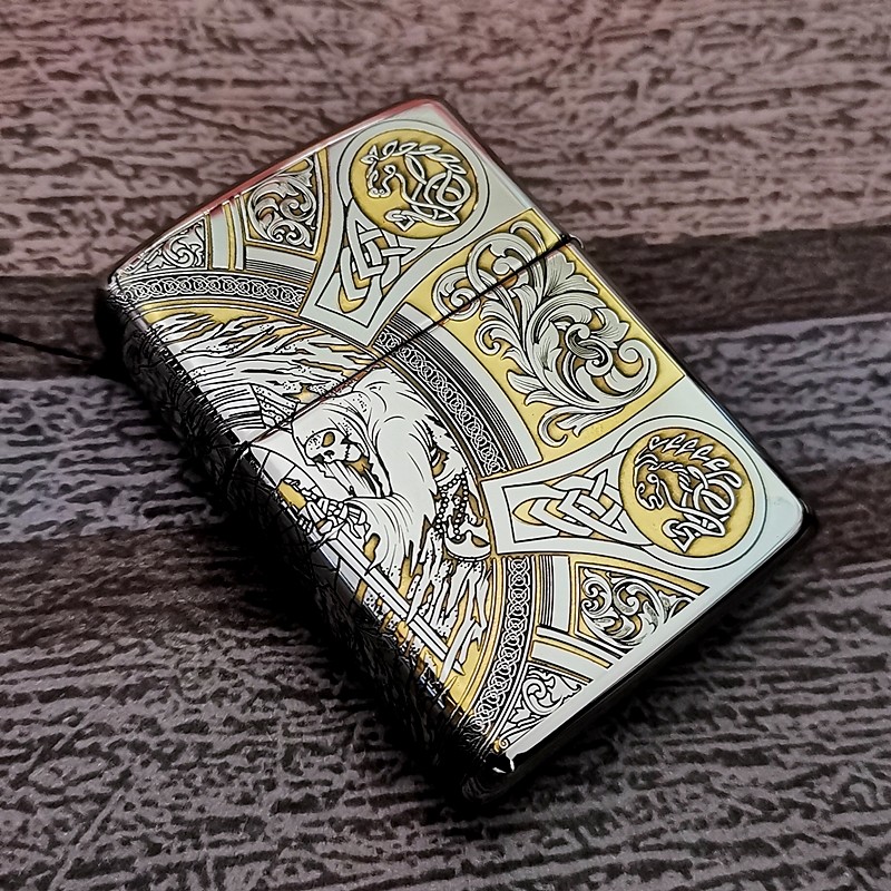 zippo打火机正版芝宝银色盔甲天启四骑士精雕定制zippo