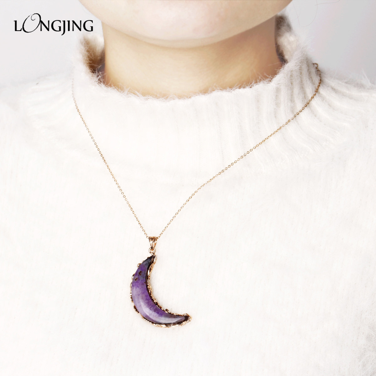隆晶老料舒俱来月牙吊坠 18k包金苏纪石月亮项链皇家紫女款2116