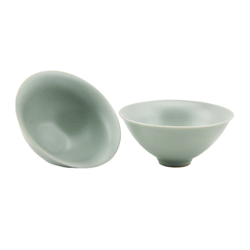 天福茗茶茶具 汝窑斗笠陶瓷特价茶杯 天青薄胎开片个人办公品茗杯
