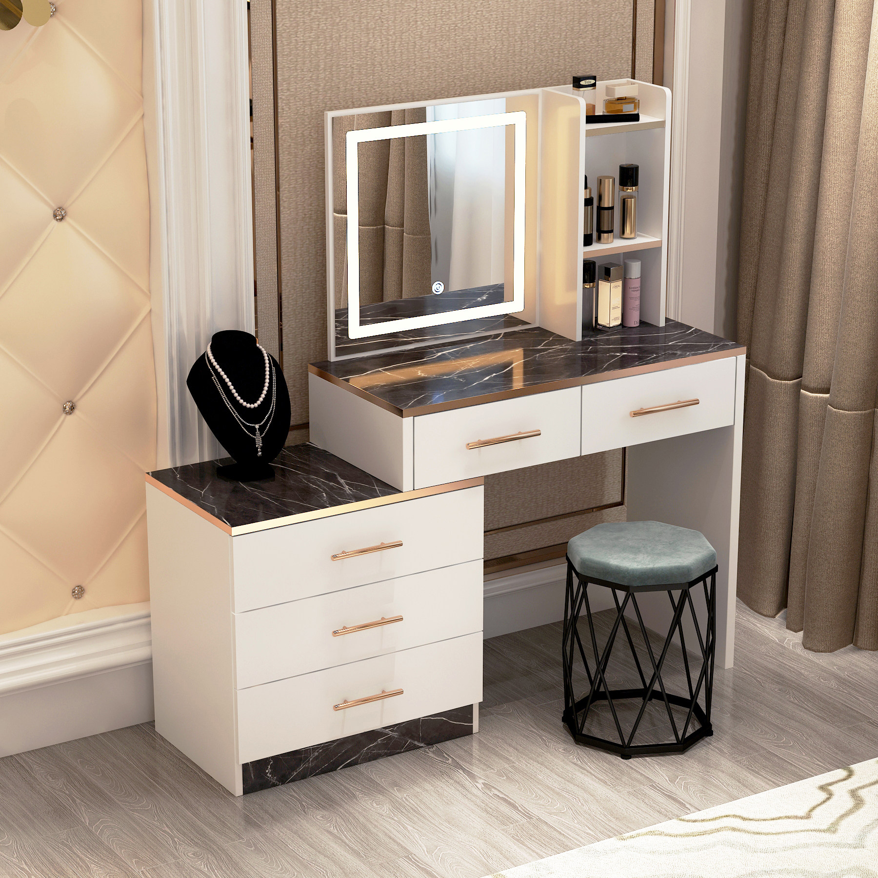 梳妆台卧室简约现代经济型多功能网红带灯化妆台多功能收纳化妆桌