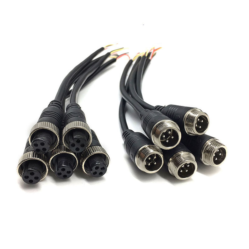 航空公母头4芯尾线音频视频连接线20cm车载监控摄像头收割机