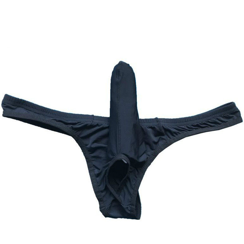 男士情爱趣味内裤性感新潮冰丝丁字裤露蛋象鼻男丁字裤