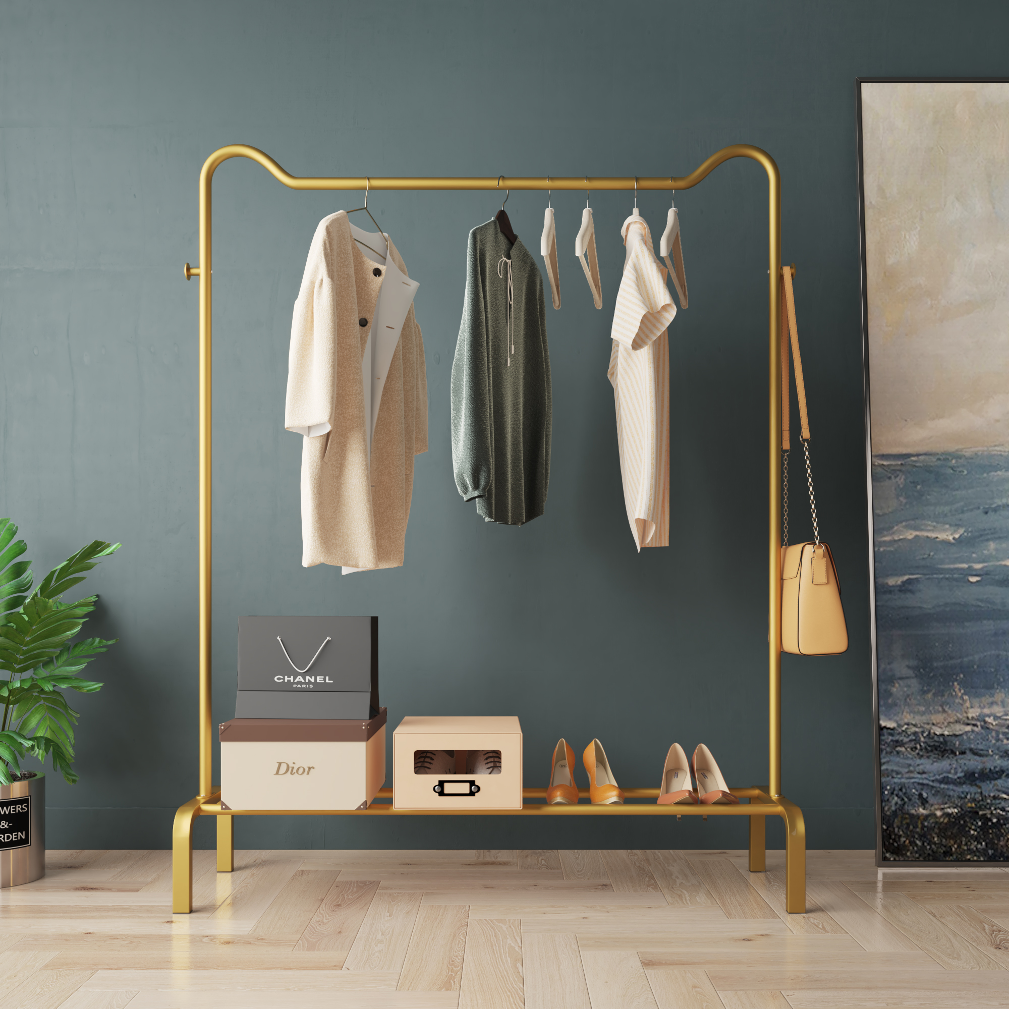 轻奢晾衣架落地折叠室内挂衣架卧室凉衣架家用简易单杆式阳台晒架