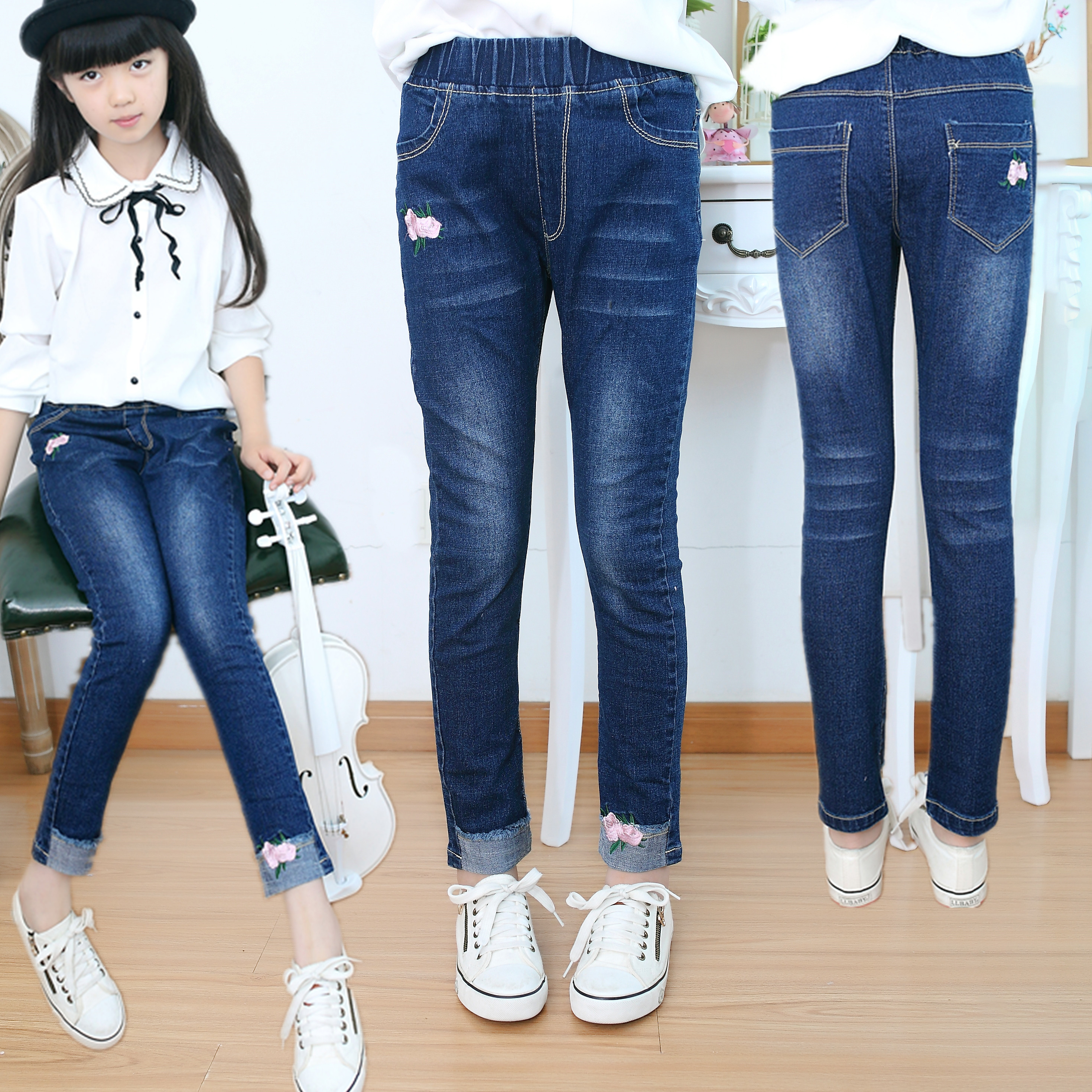 女童牛仔裤2019秋装新款流苏微喇叭儿童休闲长裤中大童洋气小脚潮