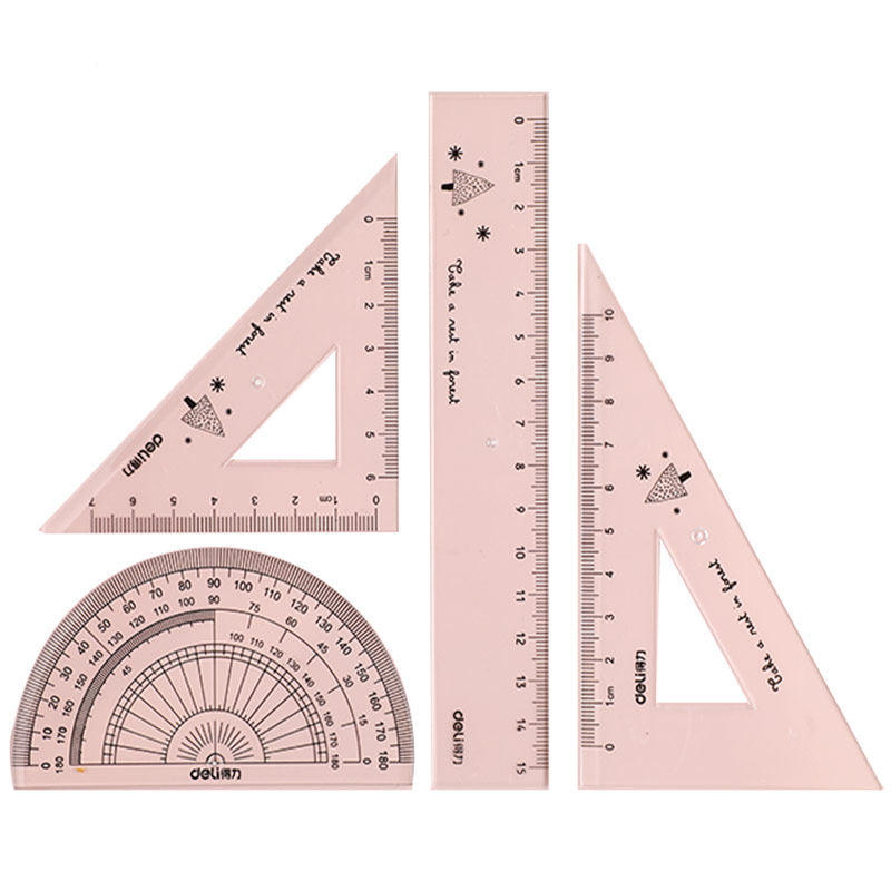 得力制图量角器15cm透明测量套装工具手绘绘图各类尺