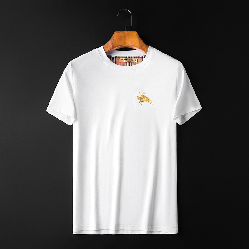 欧洲站夏季巴宝莉纯色短袖男装圆领丝光棉半袖奢侈品T恤男打底衫