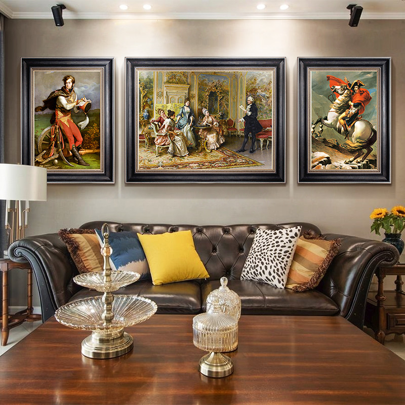 欧式人物客厅装饰画美式沙发背景组合墙画拿破仑酒店别墅大气油画
