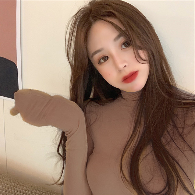 2020 Western style slim top pile pile sleeves autumn and winter all-match high neck bottoming shirt female candy color tight T-shirt long sleeves 2020 Western style slim top pile pile sleeves autumn and winter all-match high neck bottoming shirt female candy color tight T-shirt long sleeves