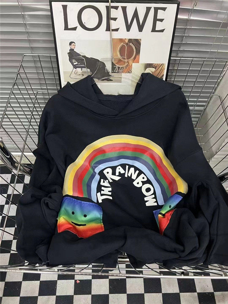 彩虹笑脸连帽卫衣瑞典小众ac2022早秋新款宽松字母印花男女外套潮
