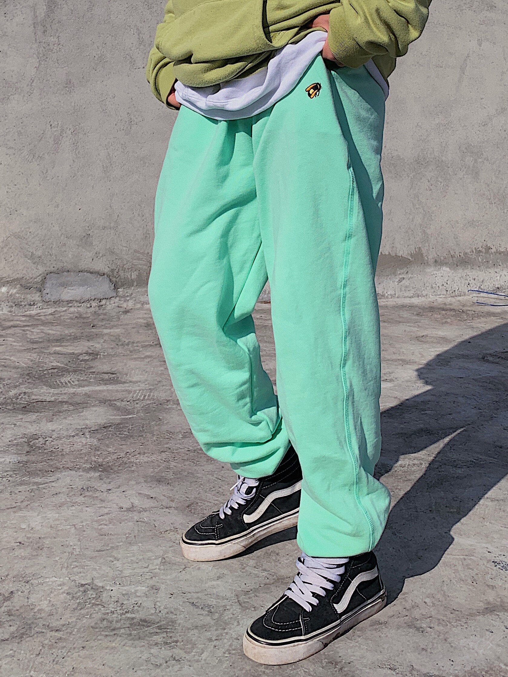 golfwang小蜜蜂刺绣薄荷绿卫golfwang运动休闲束脚长裤休闲裤