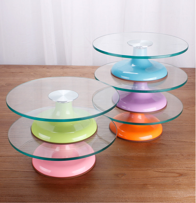 12寸钢化玻璃裱花台转台生日蛋糕防滑转盘家用烘焙裱花架工具套装