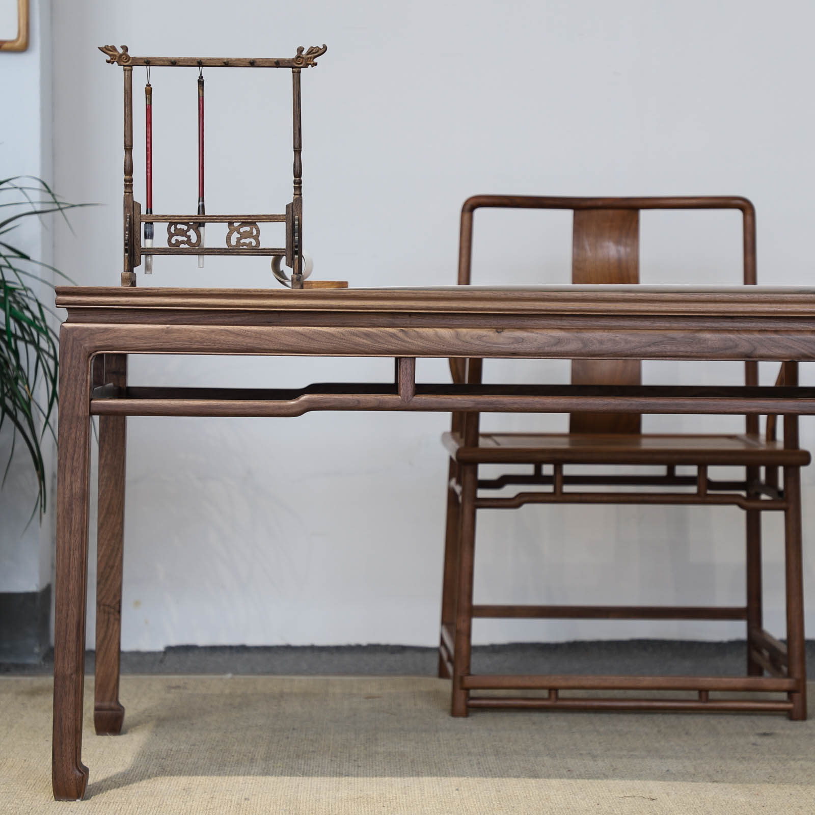 中式禅意实木书桌画案明式书法办公桌黑胡桃茶桌椅组合文人家具