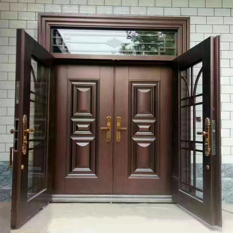 锌合金双层复合别墅大门进户仿铜防盗玻璃客厅进户门