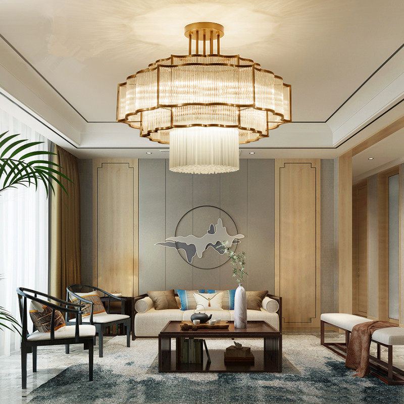 吊灯新中式中式简约现代客厅创意水晶灯餐厅别墅客厅吊灯