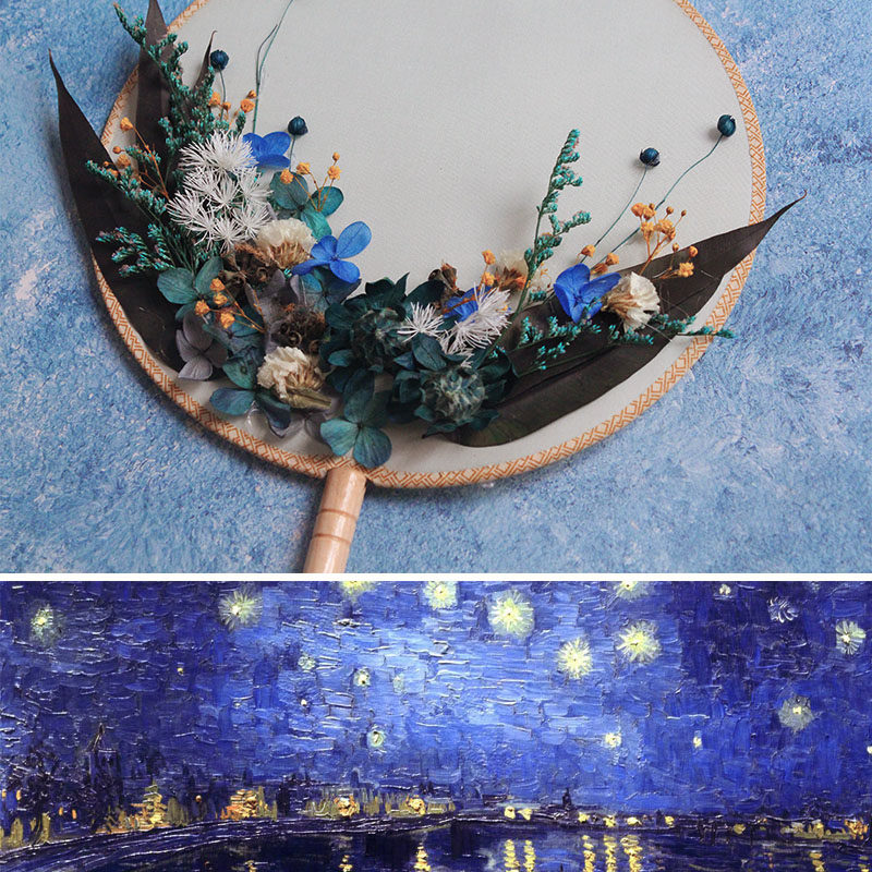 diy装饰花艺风格油画系列星空梵高工艺扇