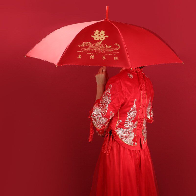 结婚伞新娘伞蕾丝红伞晴雨两用中式小红伞装饰太阳新人森系时尚女