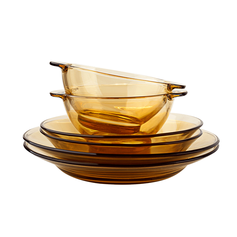 美国康宁pyrex 康宁餐具 家用耐热玻璃餐具组合 饭碗 深碟 浅碟