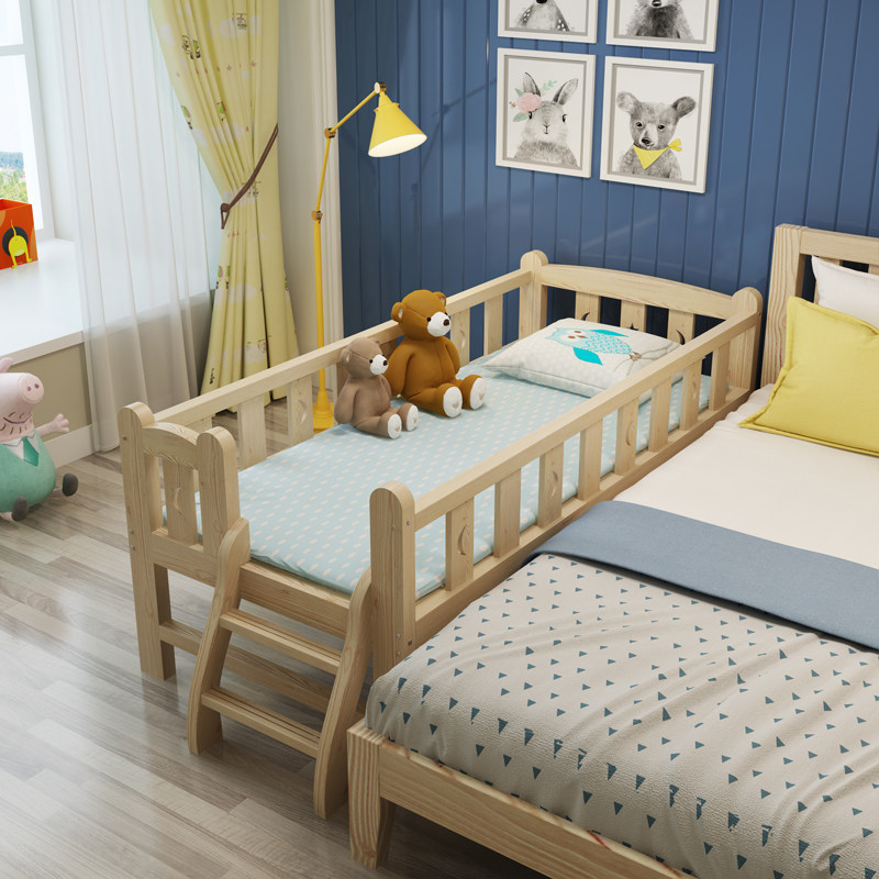 实木儿童床带护栏男孩女孩公主床小孩床加宽拼接床边床小床婴儿床