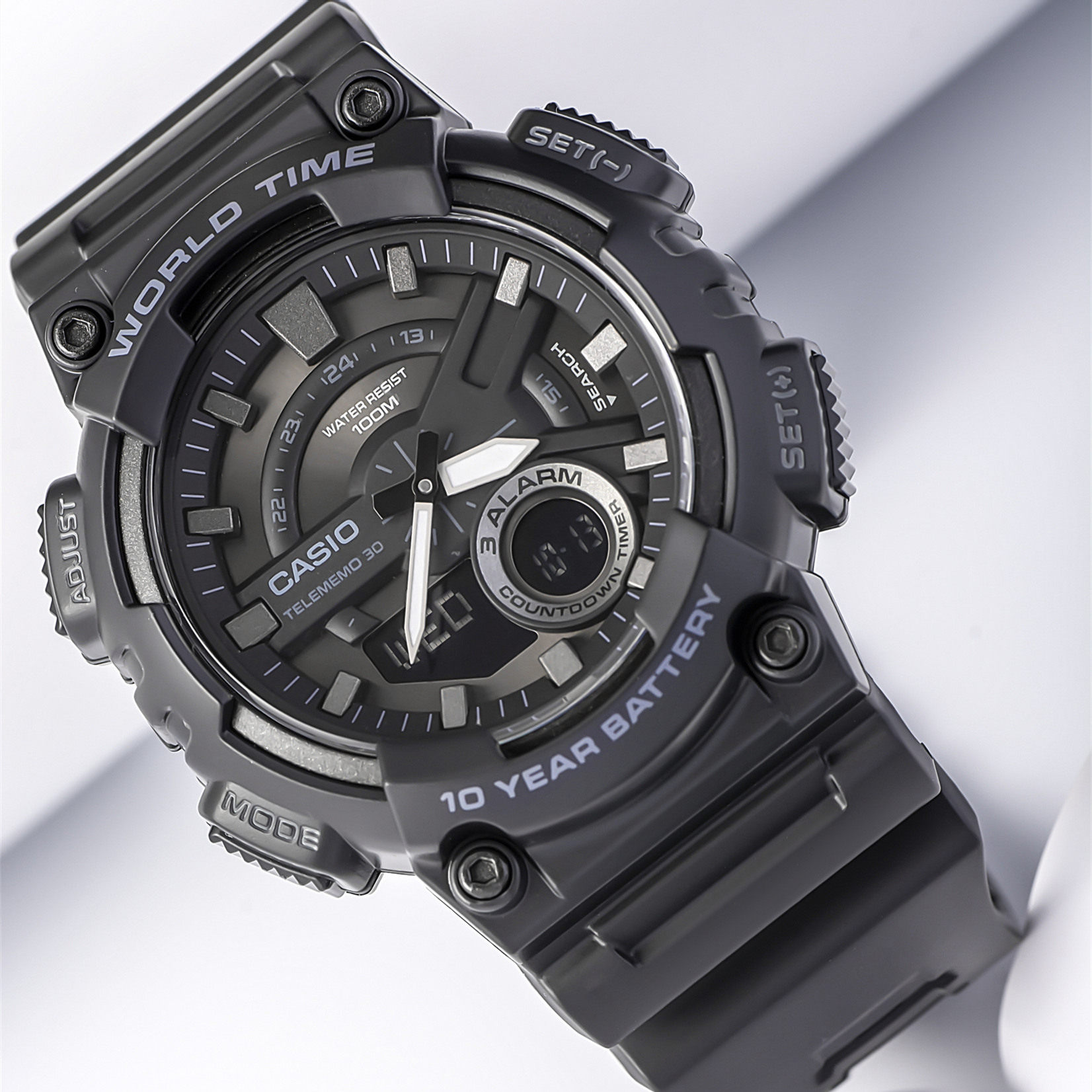 卡西欧casio手表时尚指针双显防水运动电子表黑武士日韩腕表