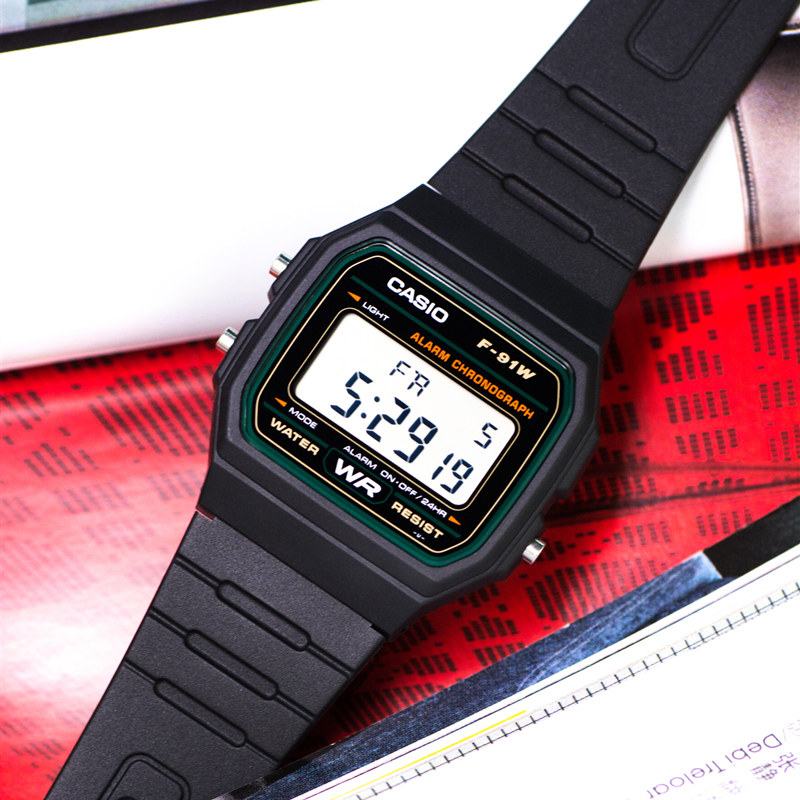 手表甜茶同款卡西欧f91经典复古方块电子男女日韩腕表