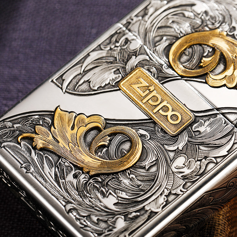 zippo打火机正版纯银唐草贴章官方正品芝宝高档zippo