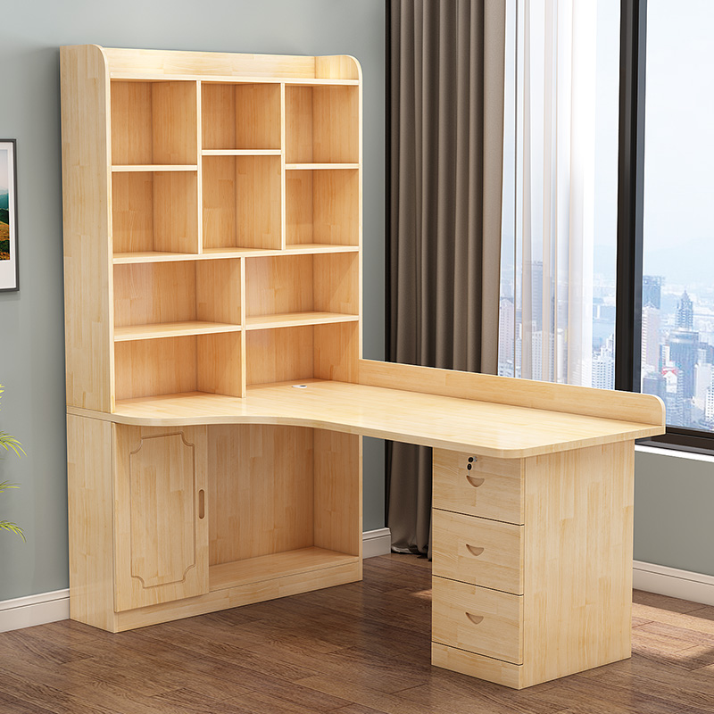 办公桌家用 实木转角电脑桌书桌书架组合卧室儿童学习桌写字桌台式