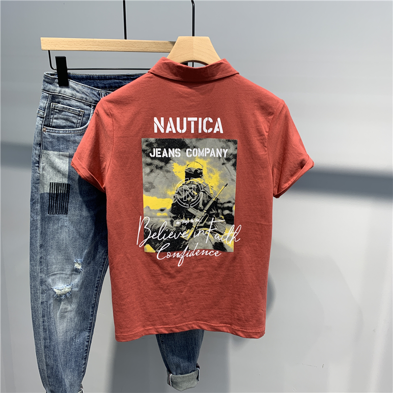 夏季纯棉POLO衫男士翻领短袖T恤韩版修身后背个性印花潮牌体恤男