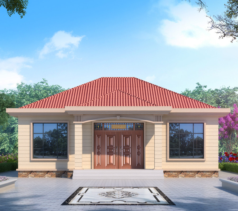 一层全套风格简约流行平屋顶建房自建农村别墅样图