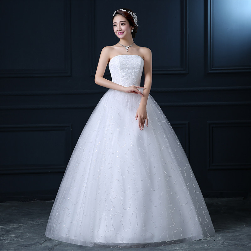 婚纱礼服2018新款冬季韩版新娘抹胸婚纱修身显瘦抹胸蕾丝大码婚纱