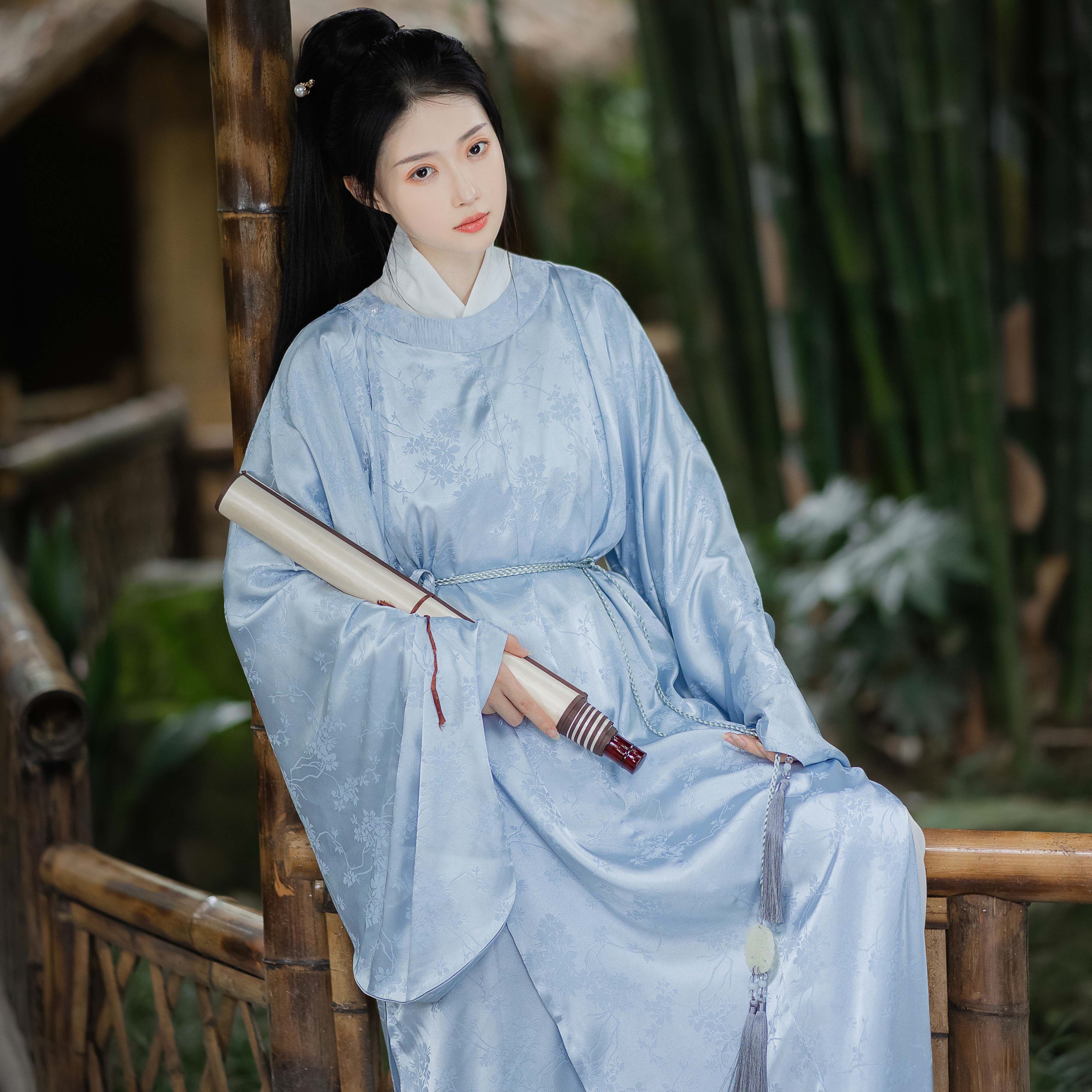 月溪明原原创白菜汉服明制圆领长衫提花暗纹男汉服