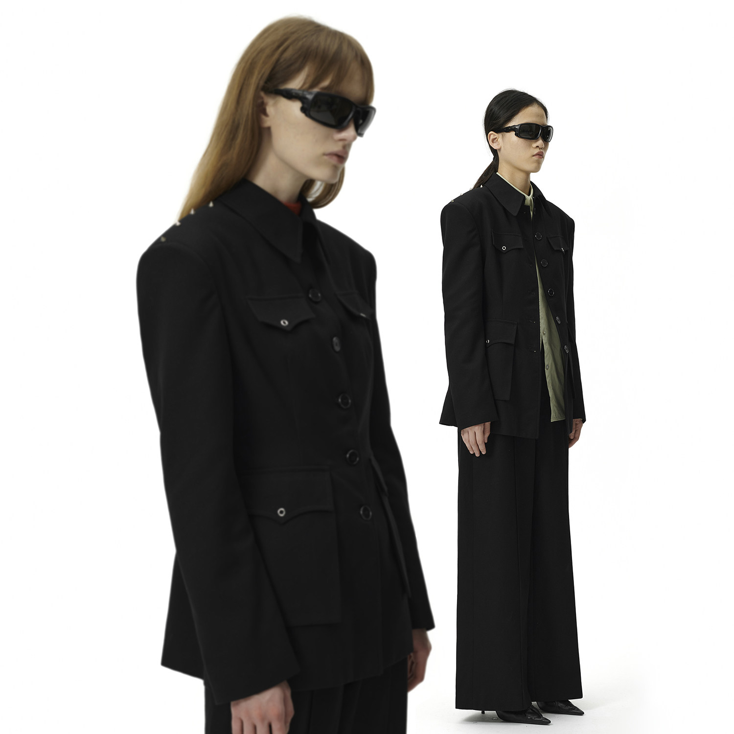 extemporechinesetunicsuit先锋设计改良中山铆钉垫肩西装外套西装