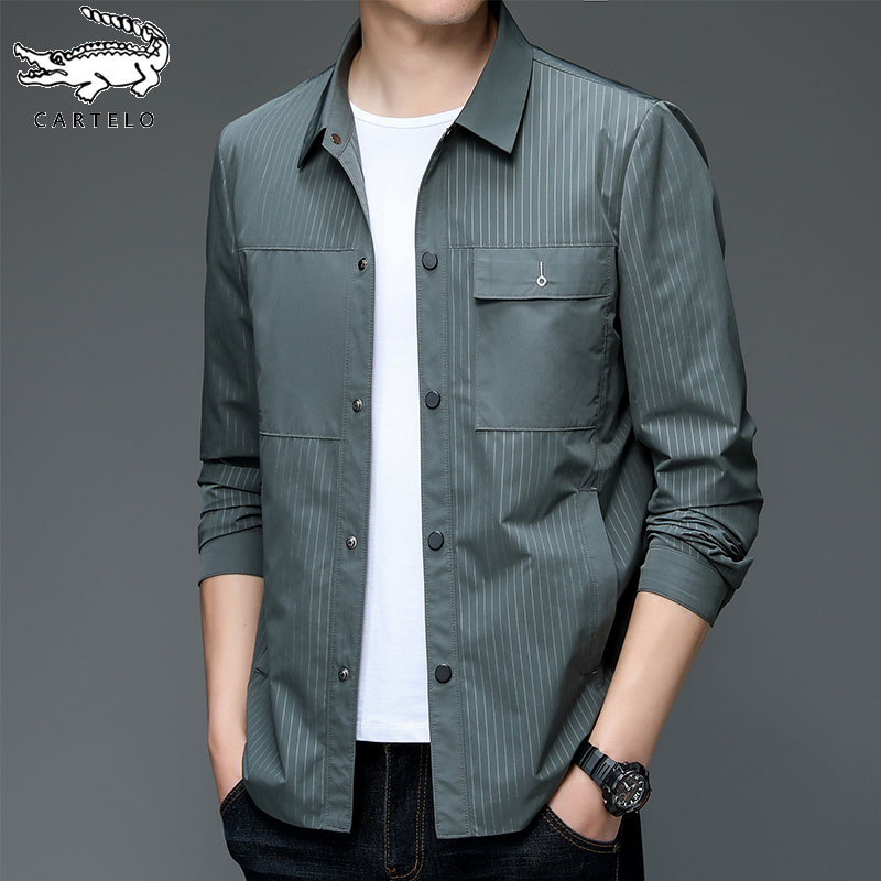 鳄鱼春季新款中青年男士夹克短款休闲时尚翻领薄款上衣衬衫领外套