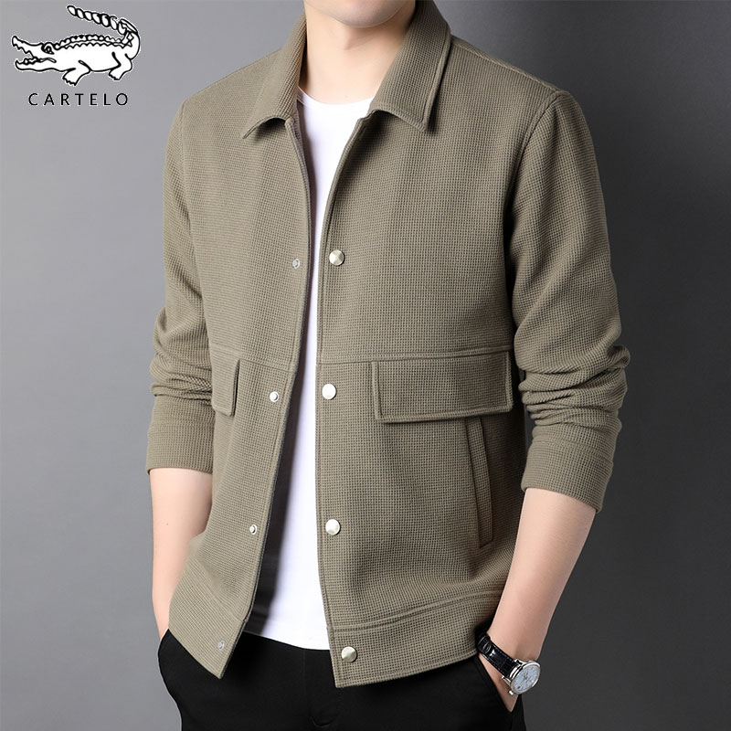 鳄鱼春秋季新款翻领夹克男韩版潮流中青年短款纯色工装外套上衣潮