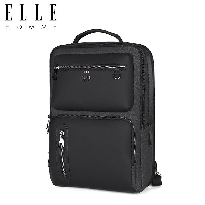 ellehomme新款大容量双肩包男士商务休闲电脑背包双肩背包