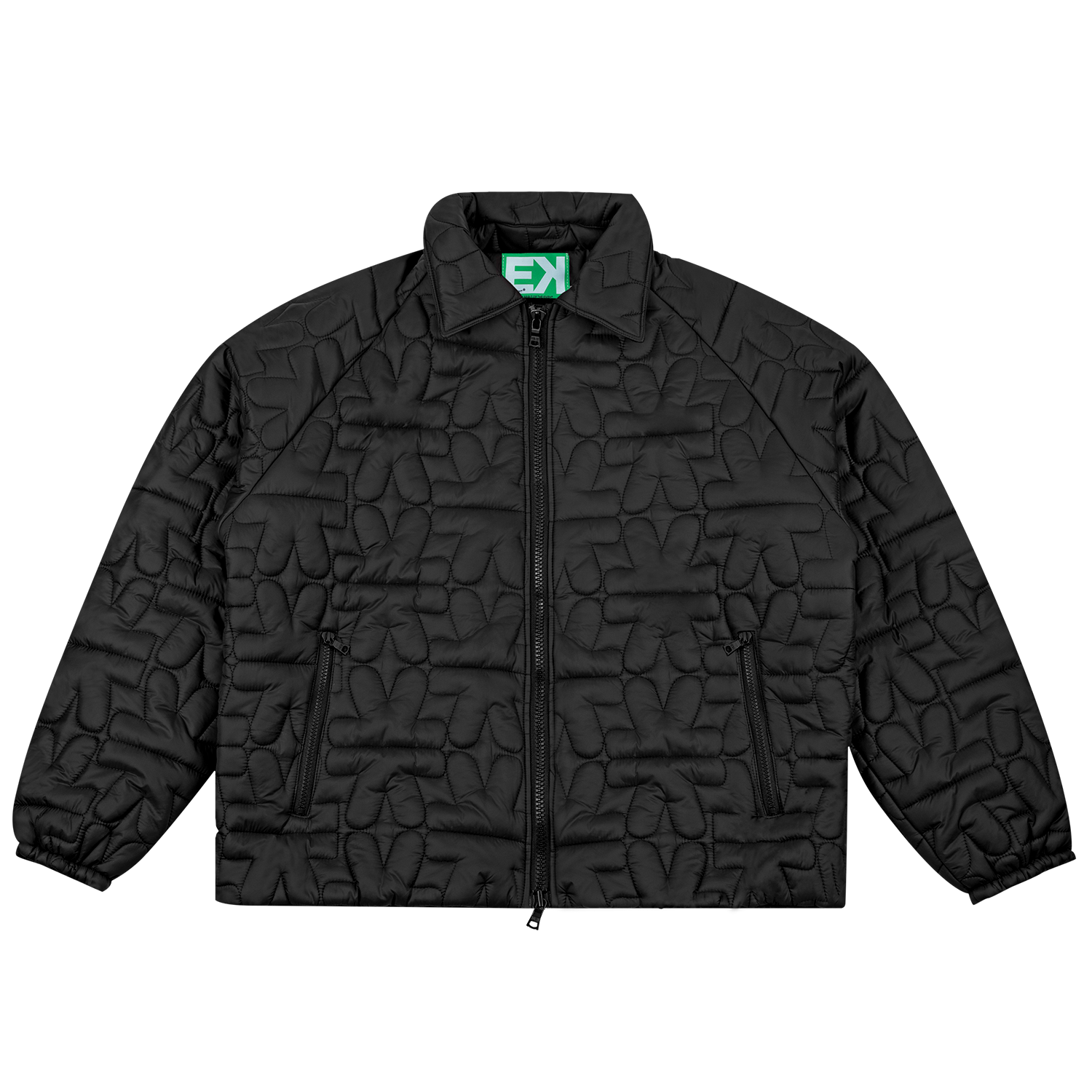 EVILKNIGHT(EK)AW 黑色满版K仔刺绣宽松秋冬保暖翻领棉服外套休闲