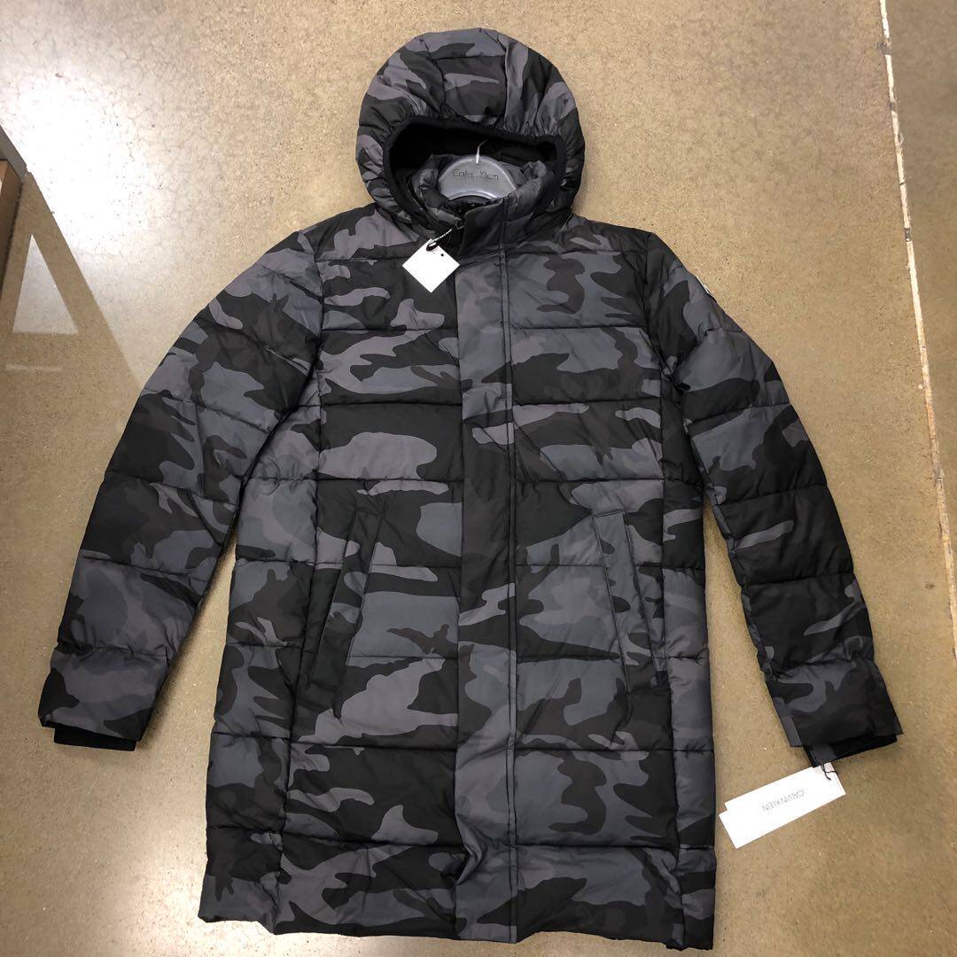 ckcalvinklein男士冬季加厚中长款连棉服迷彩羽绒服