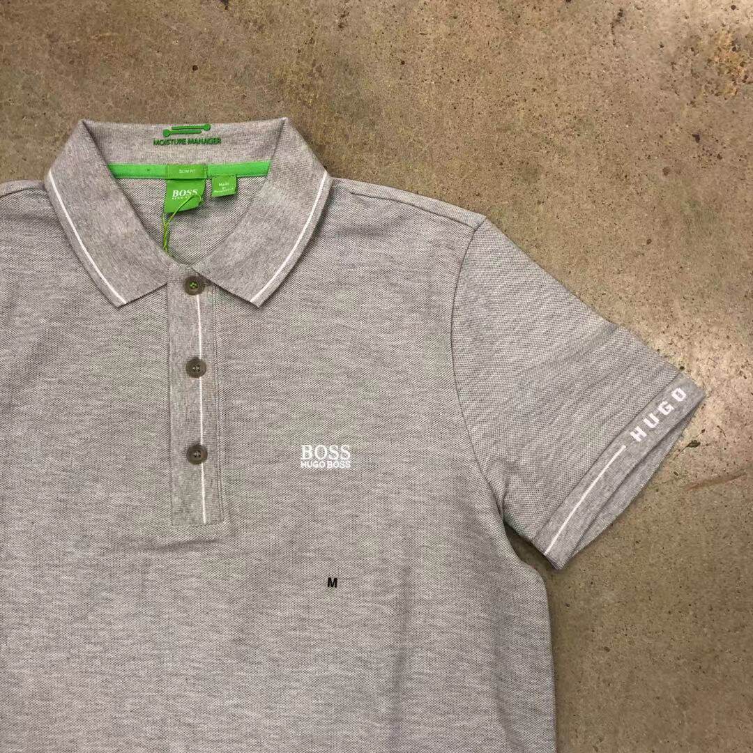 正品hugoboss男士夏季灰色百搭logo短袖polopolo衫