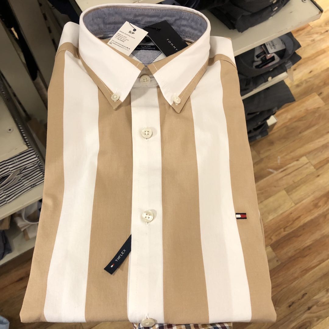 断码Tommy Hilfiger汤米男士春季格子印花条纹长袖衬衫尖领衬衣