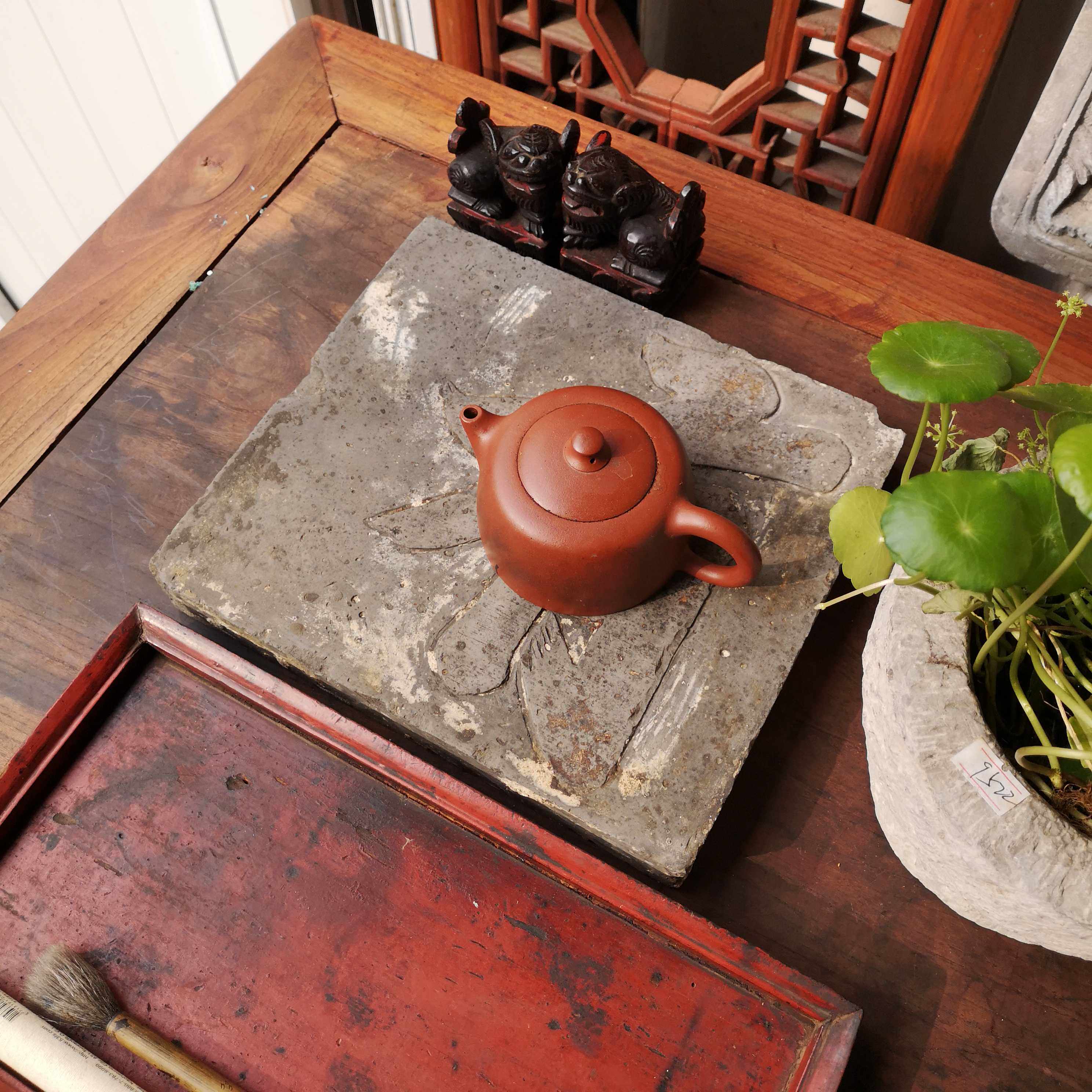 晚清江南砖雕建构茶台壶承老物件古董新中式酒店茶室案头摆件8751