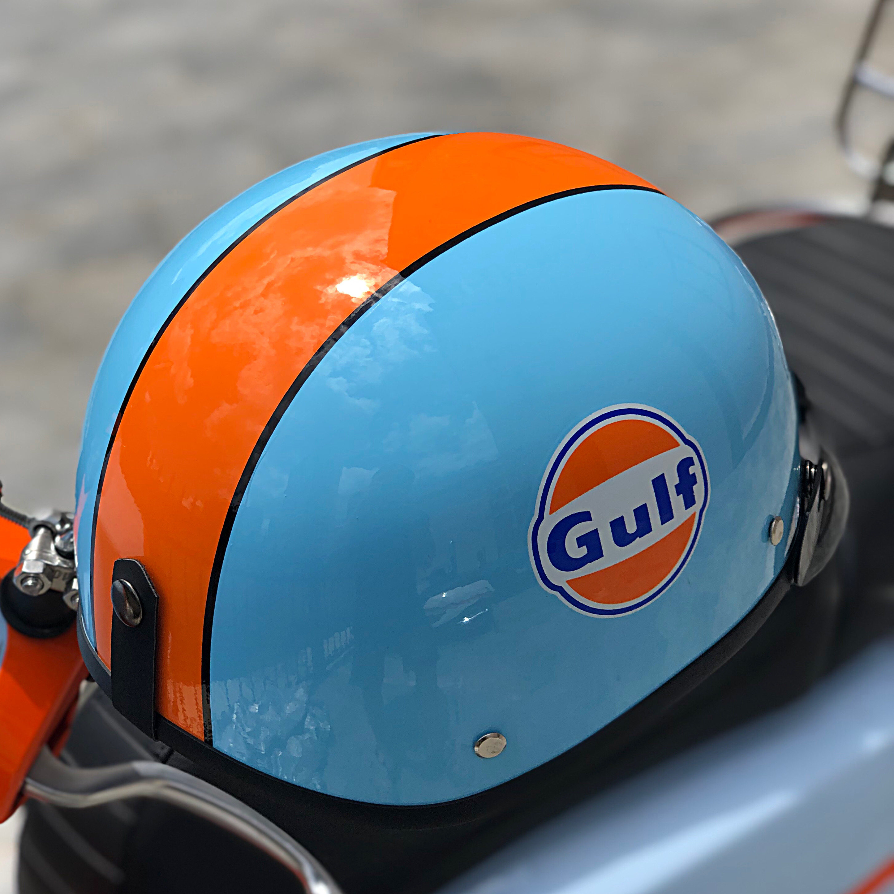 日式海湾石油gulf复古头盔电动摩托车安全帽男女电动车头盔