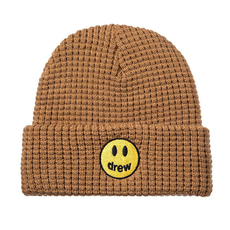秋冬季新品drewhouse笑脸刺绣黑色针织冷帽欧美帽子