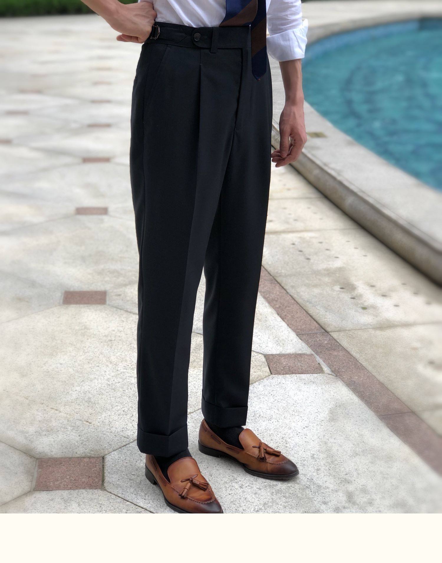 欧美复古那不勒斯高腰宽松直筒西裤男士巴黎商务西裤