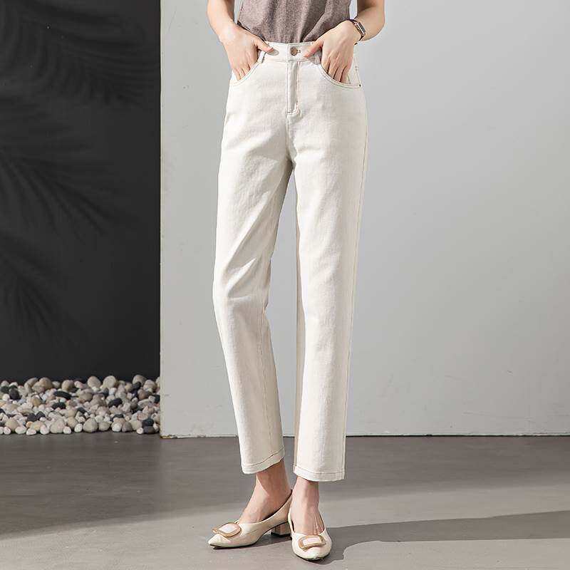裤米白色牛仔女直筒宽松春秋2022新老爹裤子高腰显瘦九款分哈伦裤