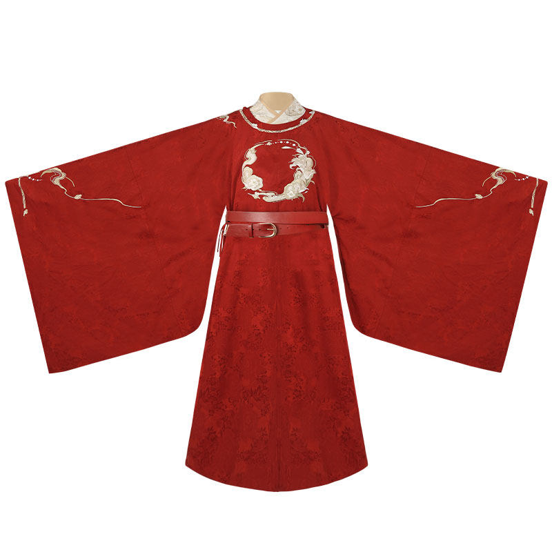 十三余圆领服男宋制汉革带玉牌领衫袍交小豆宋圆领汉服