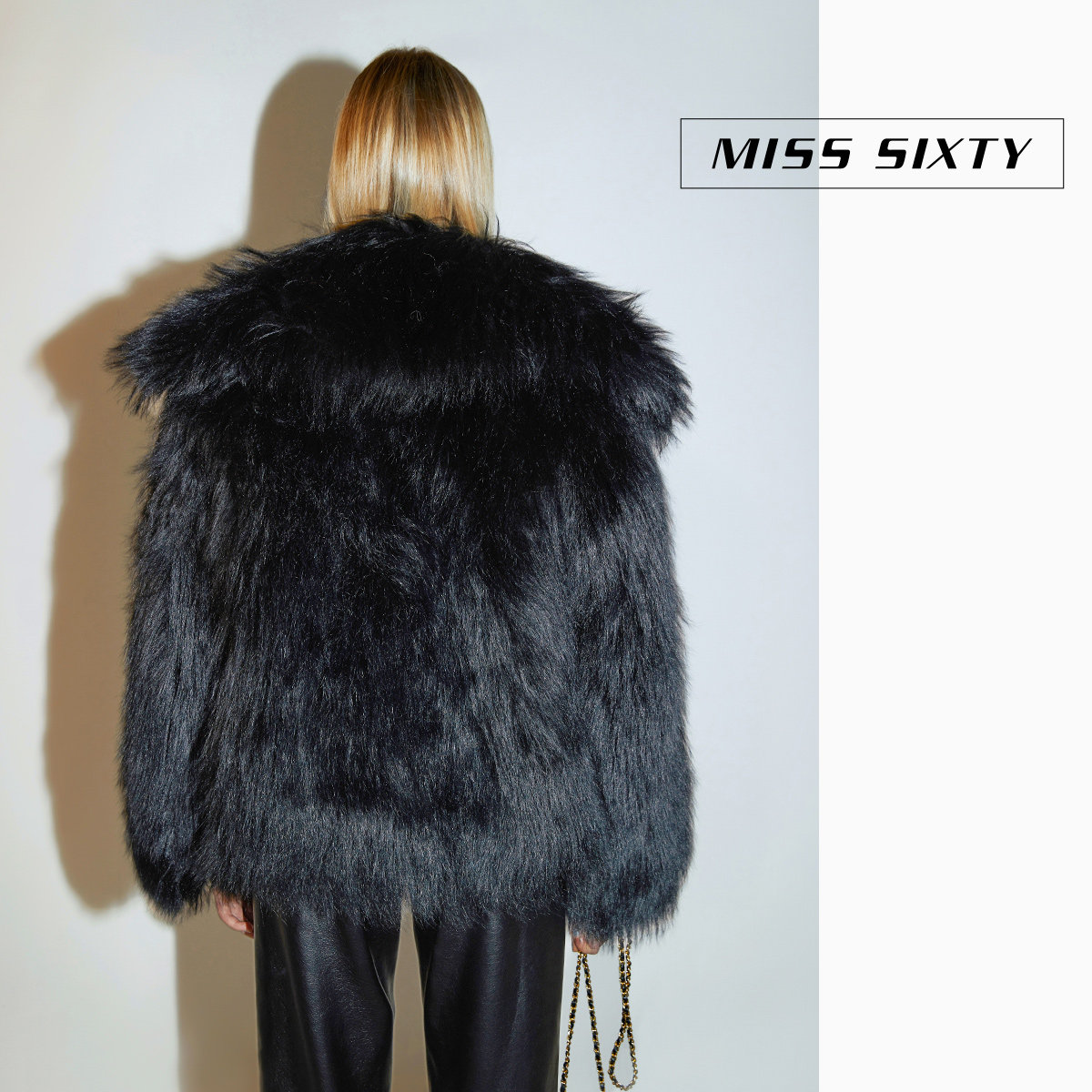 misssixty黑色宽松皮草外套604fj0330000皮草