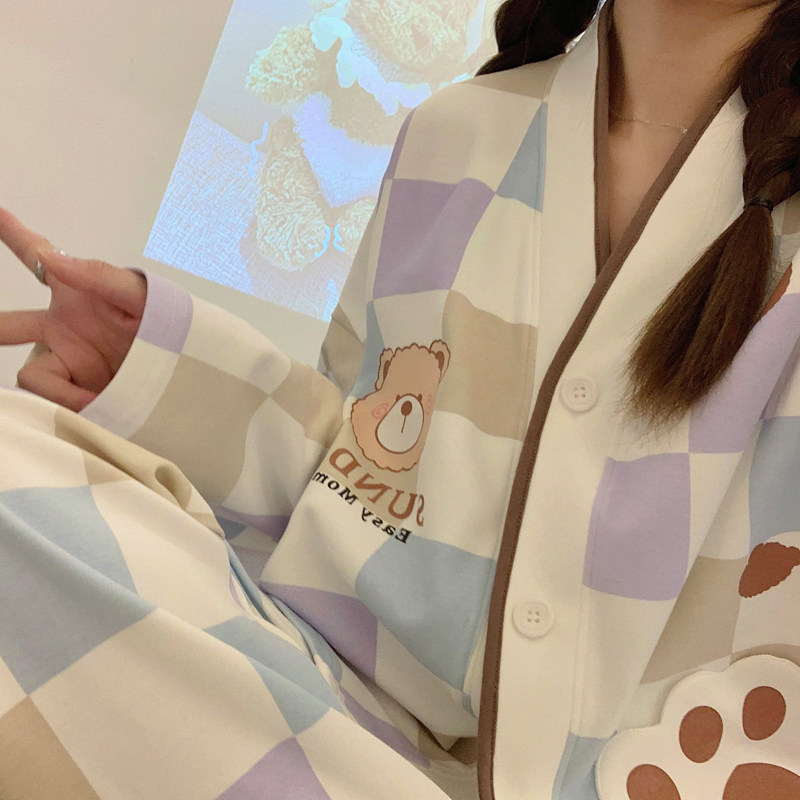 网红小熊睡衣女款春秋秋季纯棉长袖2022年新款睡衣