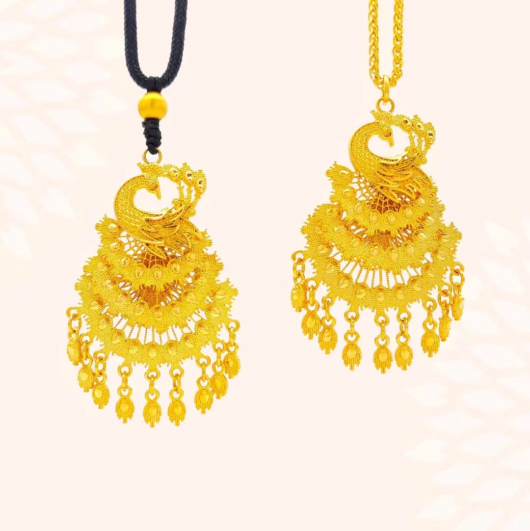 镀金古法孔雀开屏吊坠婚庆庆秀禾仿黄金金孔雀项链项链