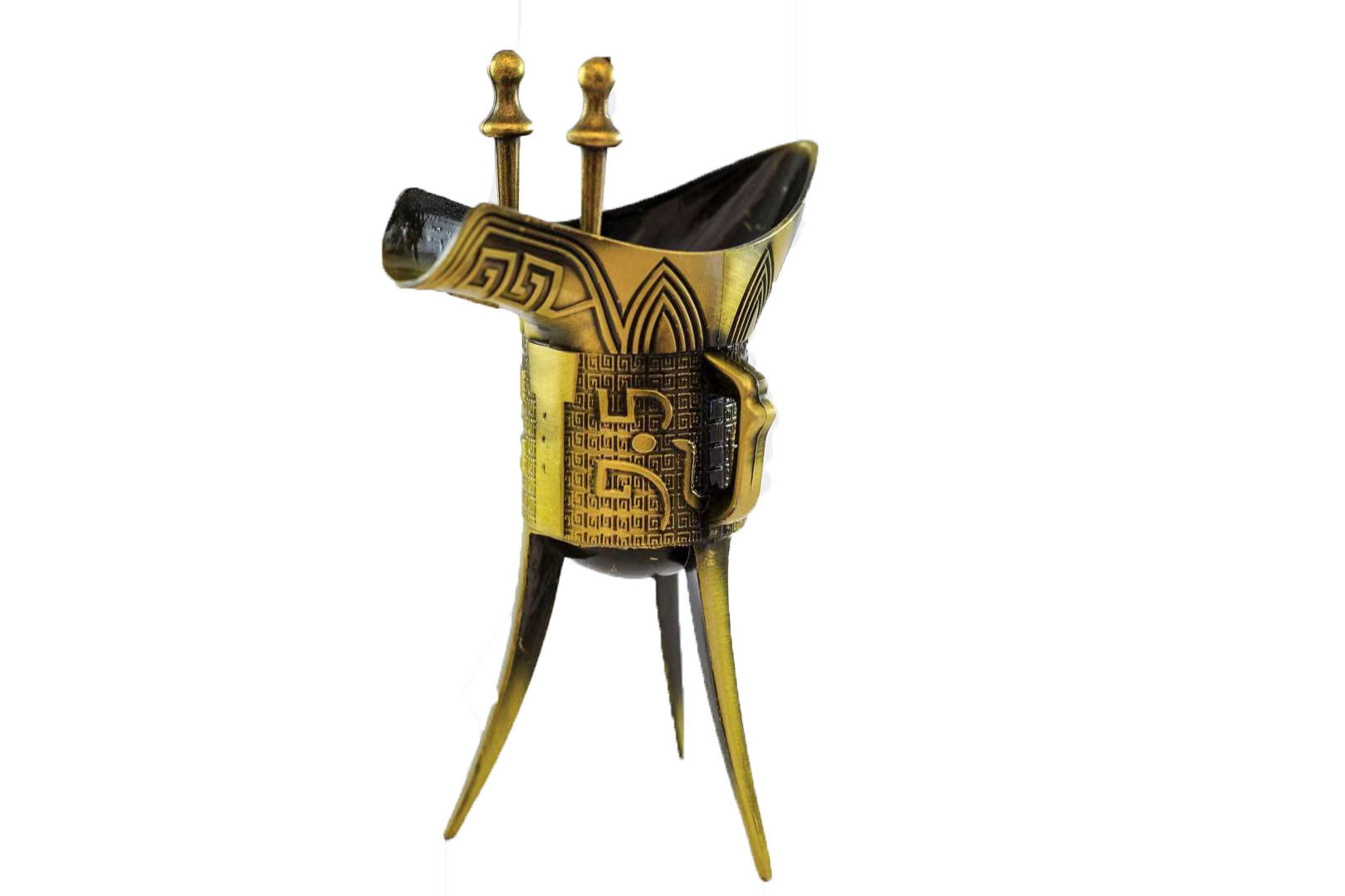 仿古酒杯酒具青铜器摆件乾隆三角古代酒樽道具泥人
