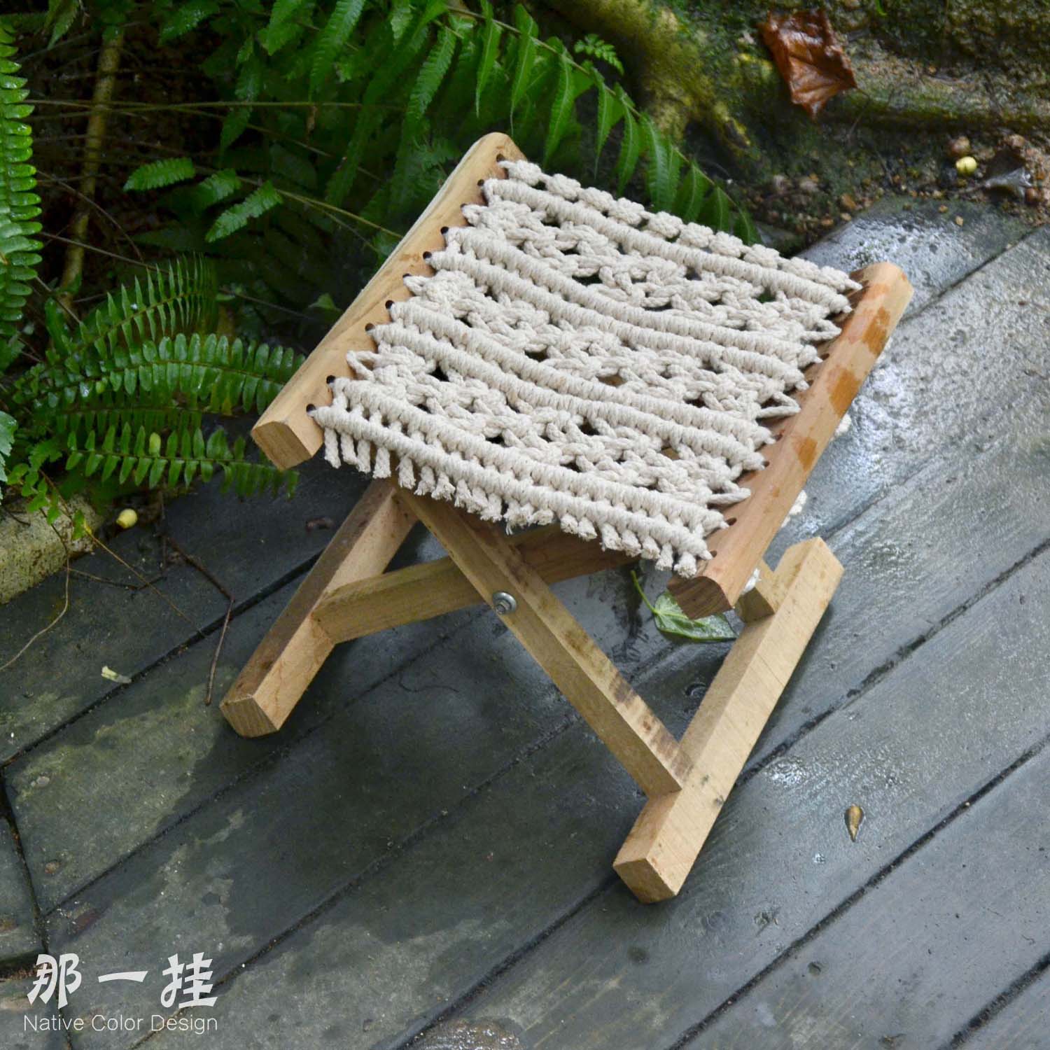 那一原创手工编织木制小马马扎折叠凳换鞋凳折叠凳